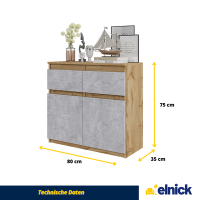 NOAH - Kommode / Sideboard mit 2 Schubladen und 2 Türen - Wotan Eiche / Beton-Optik