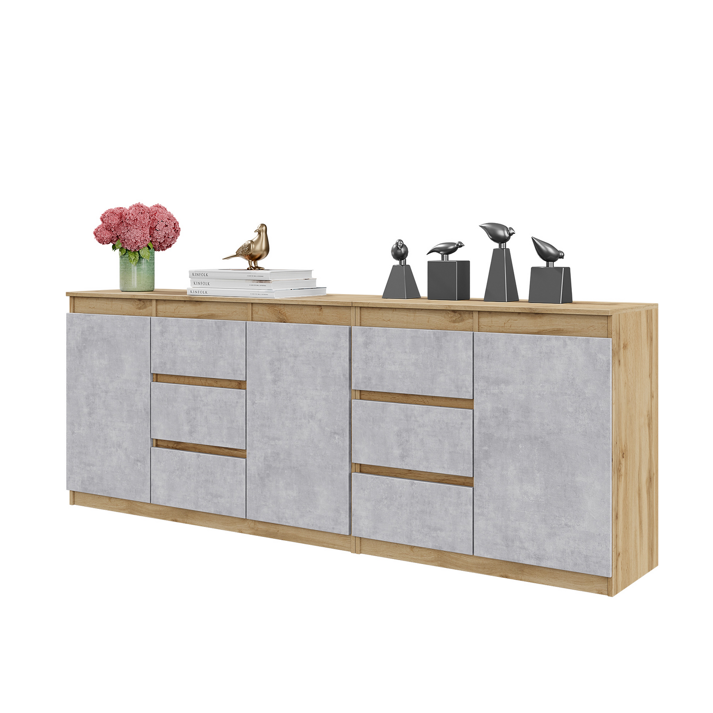 MIKEL - Kommode / Sideboard mit 6 Schubladen und 3 Türen - Wotan Eiche / Beton-Optik