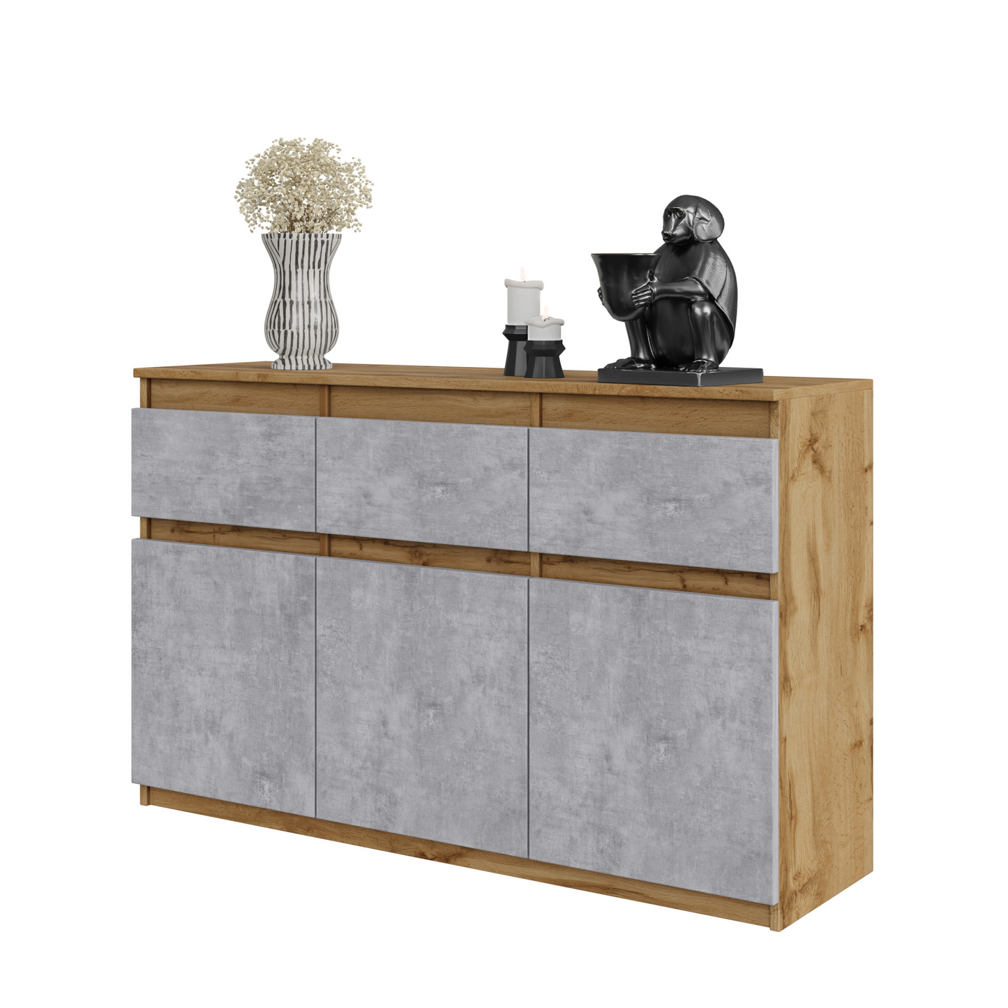 NOAH - Kommode / Sideboard mit 3 Schubladen und 3 Türen - Wotan Eiche / Beton-Optik