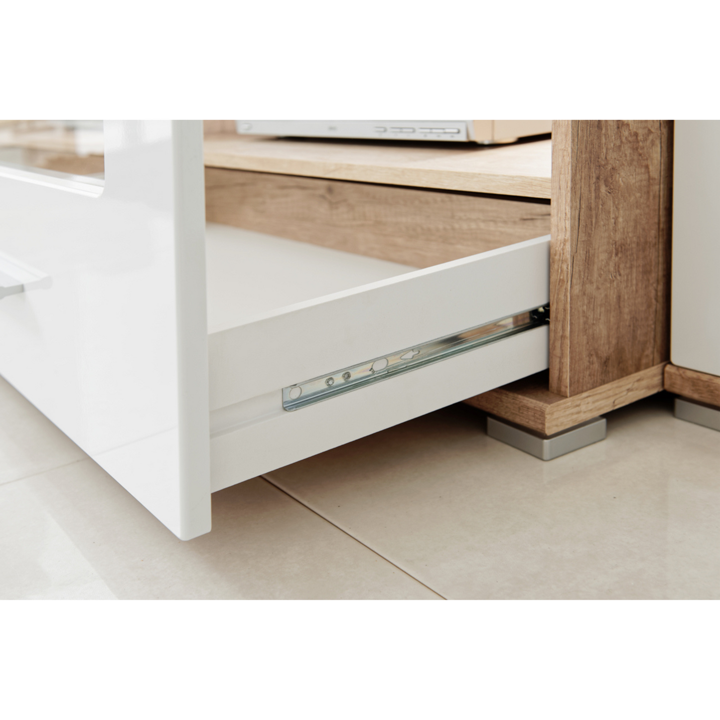 Wohnwand SAALA - Wohnzimmer-Möbel-Set - Eiche Monument / Weiß Gloss
