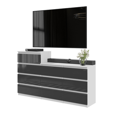 GABRIEL - Kommode / Sideboard mit 10 Schubladen (6+4) - Weiß Matt / Anthrazit Gloss