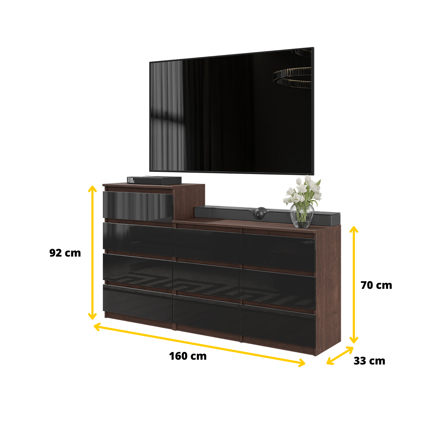 GABRIEL - Kommode / Sideboard mit 10 Schubladen (6+4) - Wenge / Schwarz Gloss