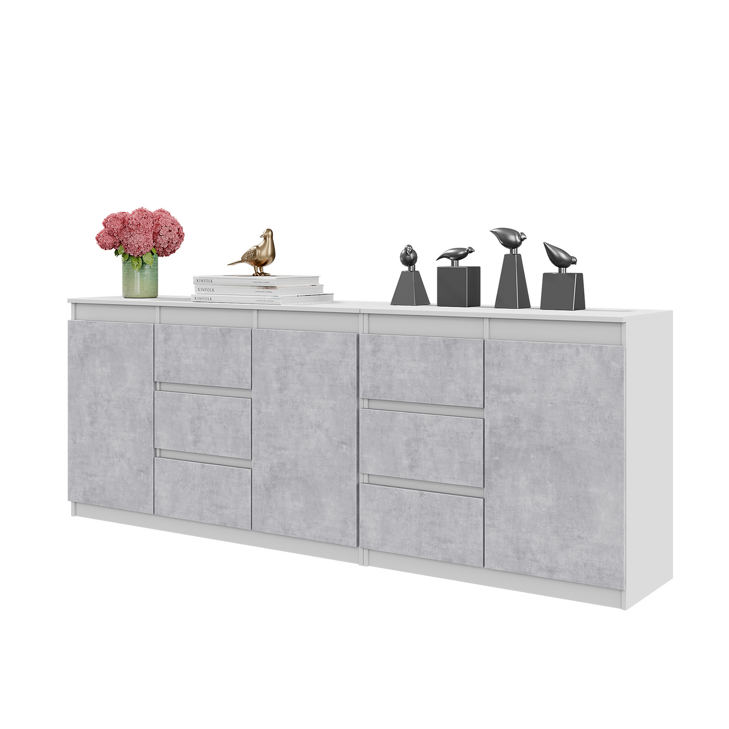 MIKEL - Kommode / Sideboard mit 6 Schubladen und 3 Türen - Weiß Matt / Beton-Optik