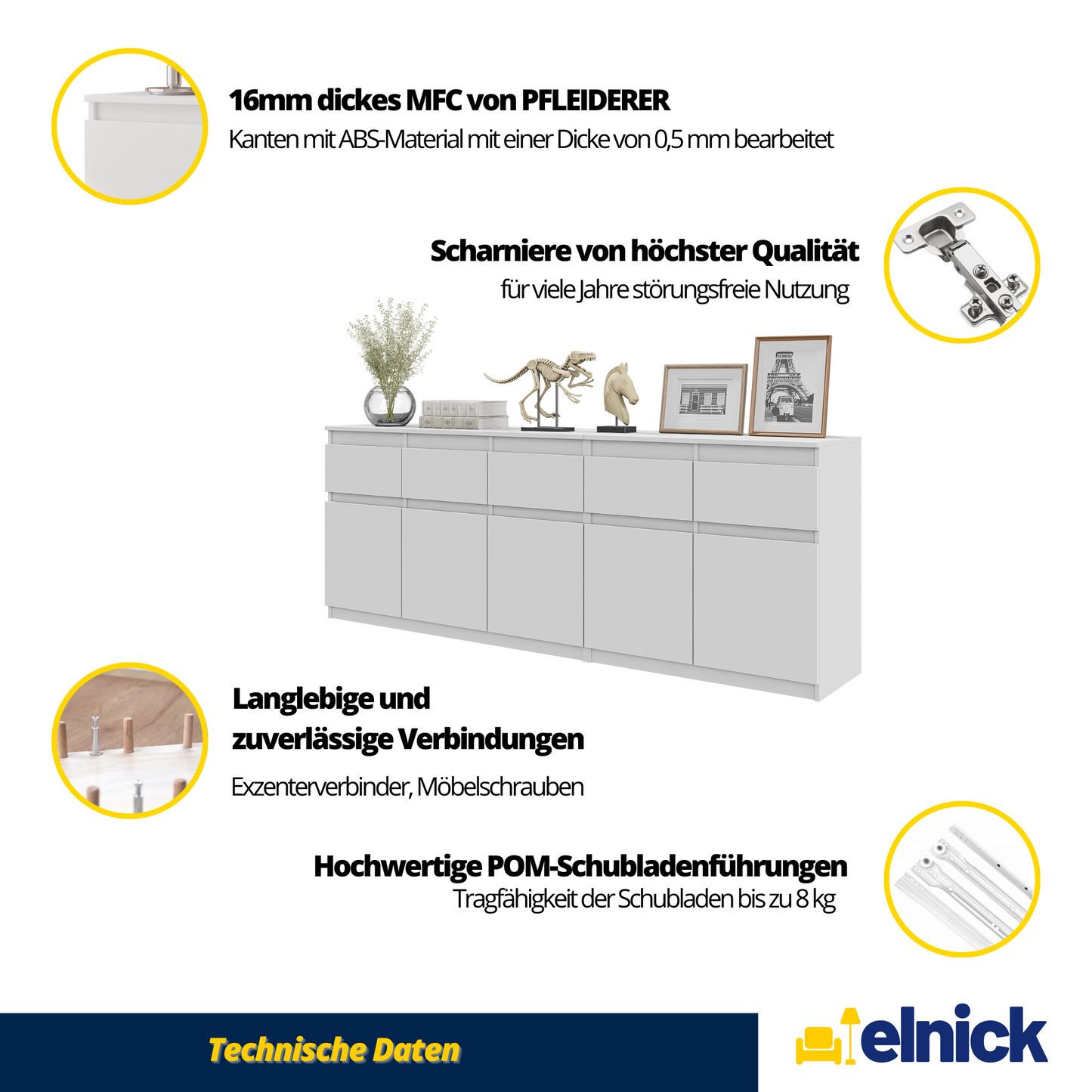 NOAH - Kommode / Sideboard mit 5 Schubladen und 5 Türen - Anthrazit Grau / Wotan Eiche