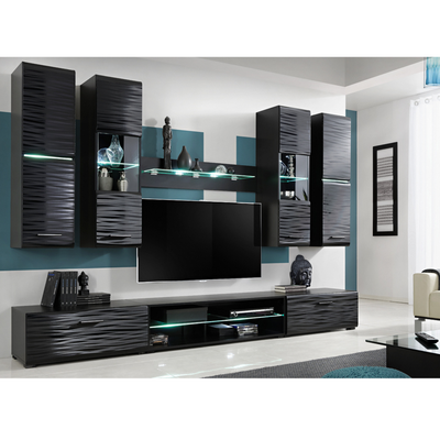 Wohnwand BLADE - Wohnzimmer-Möbel-Set - Schwarz Matt / Sahara 3D