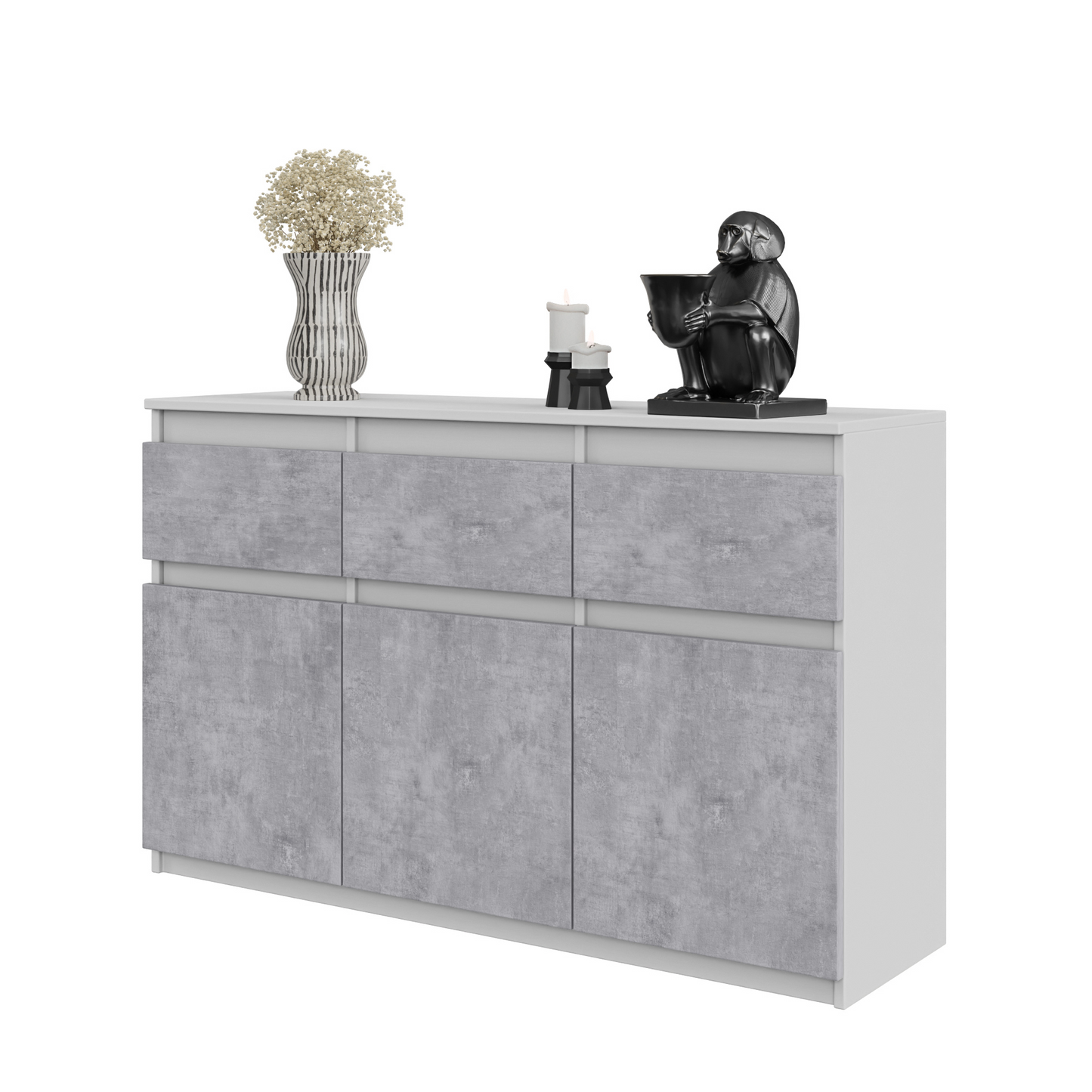 NOAH - Kommode / Sideboard mit 3 Schubladen und 3 Türen - Weiß Matt / Beton-Optik