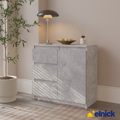 MIKEL - Kommode / Sideboard mit 3 Schubladen und 1 Tür - Beton-Optik