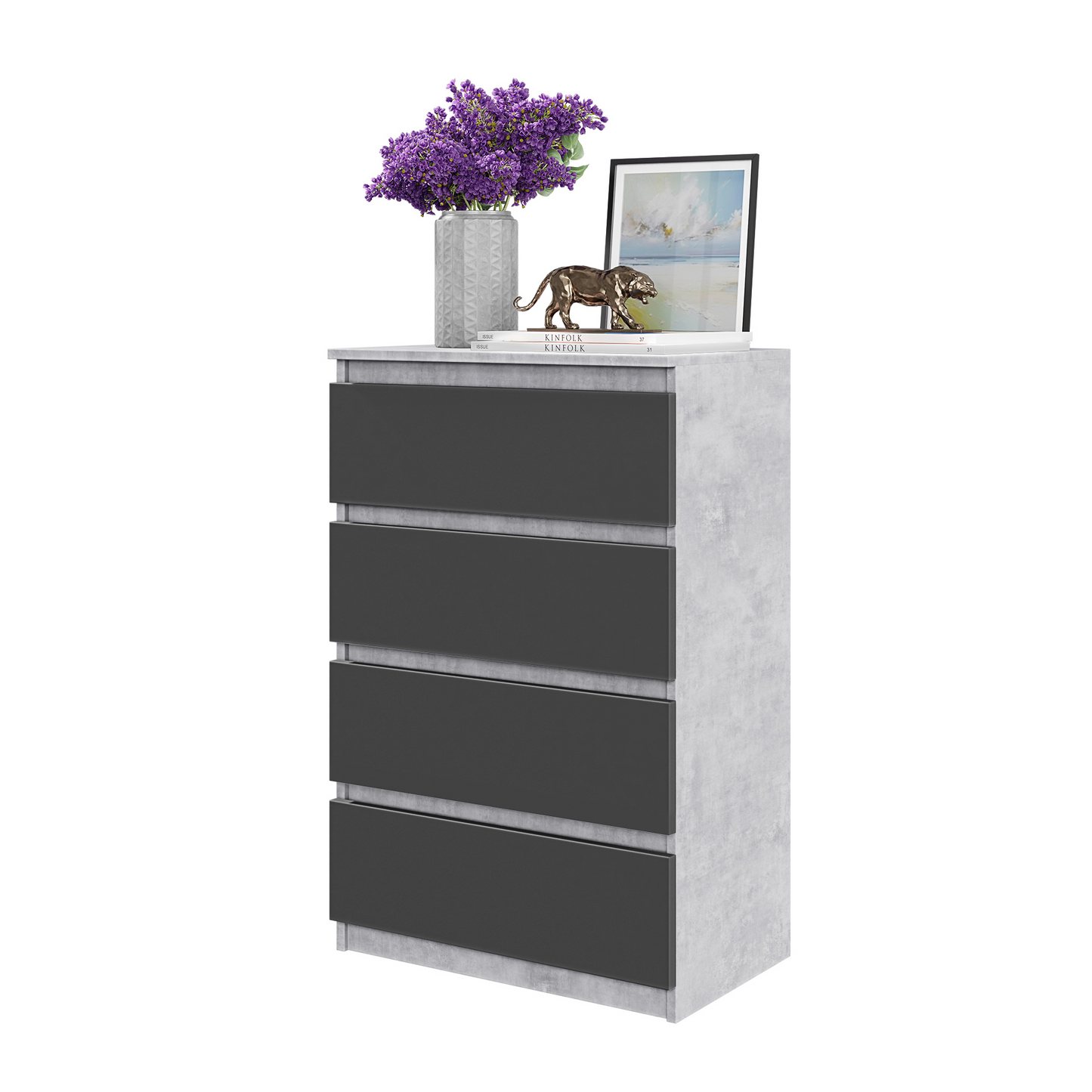 GABRIEL - Kommode / Sideboard mit 4 Schubladen - Beton / Anthrazit H92cm B60cm T33cm