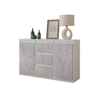 MIKEL - Kommode / Sideboard mit 3 Schubladen und 2 Türen - Weiß Matt / Beton-Optik