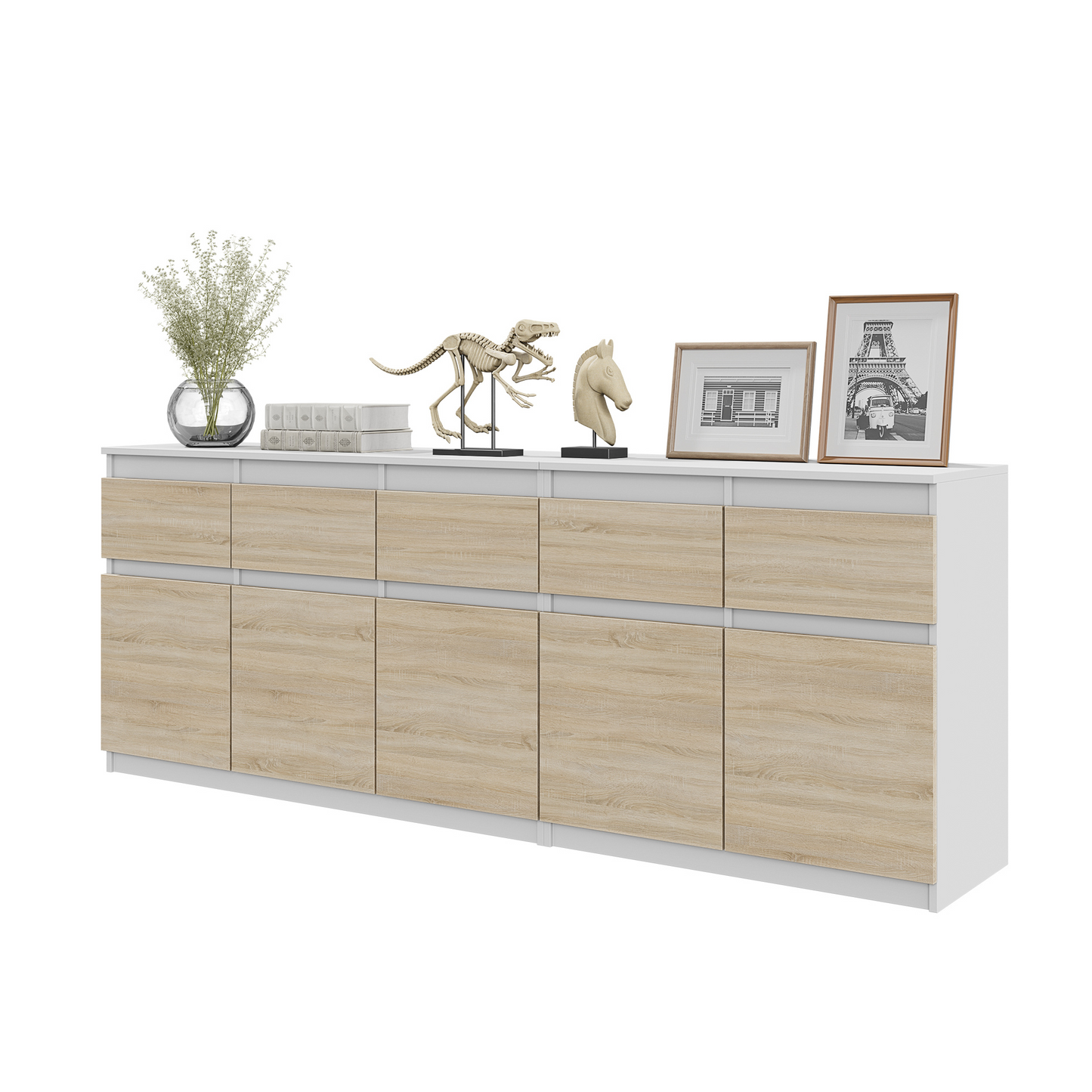 NOAH - Kommode / Sideboard mit 5 Schubladen und 5 Türen - Weiß Matt / Sonoma Eiche