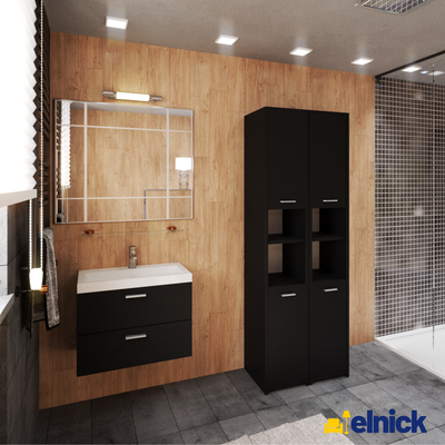 EMMA - Badezimmerschrank Doppelschrank mit Türen und Einlegeböden - Schwarz Matt