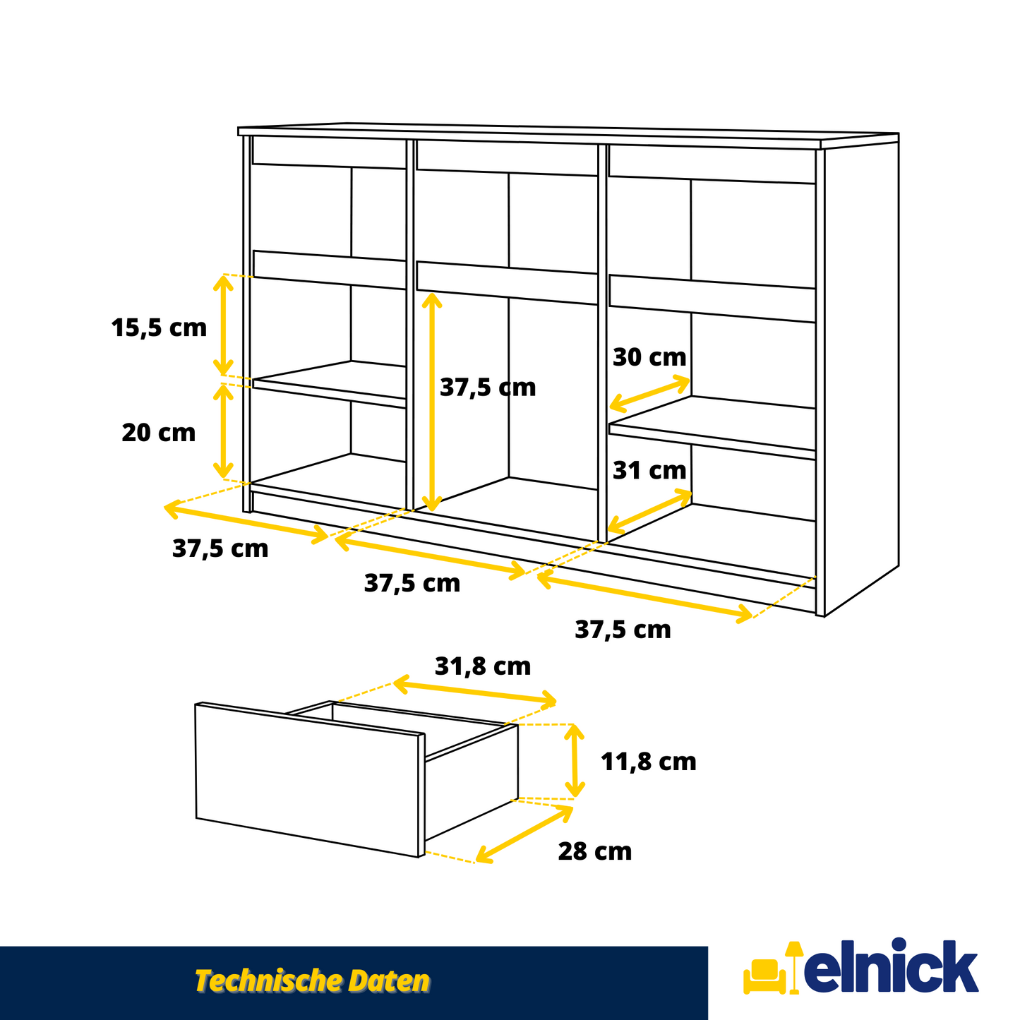 NOAH - Kommode / Sideboard mit 3 Schubladen und 3 Türen - Sonoma Eiche / Beton-Optik