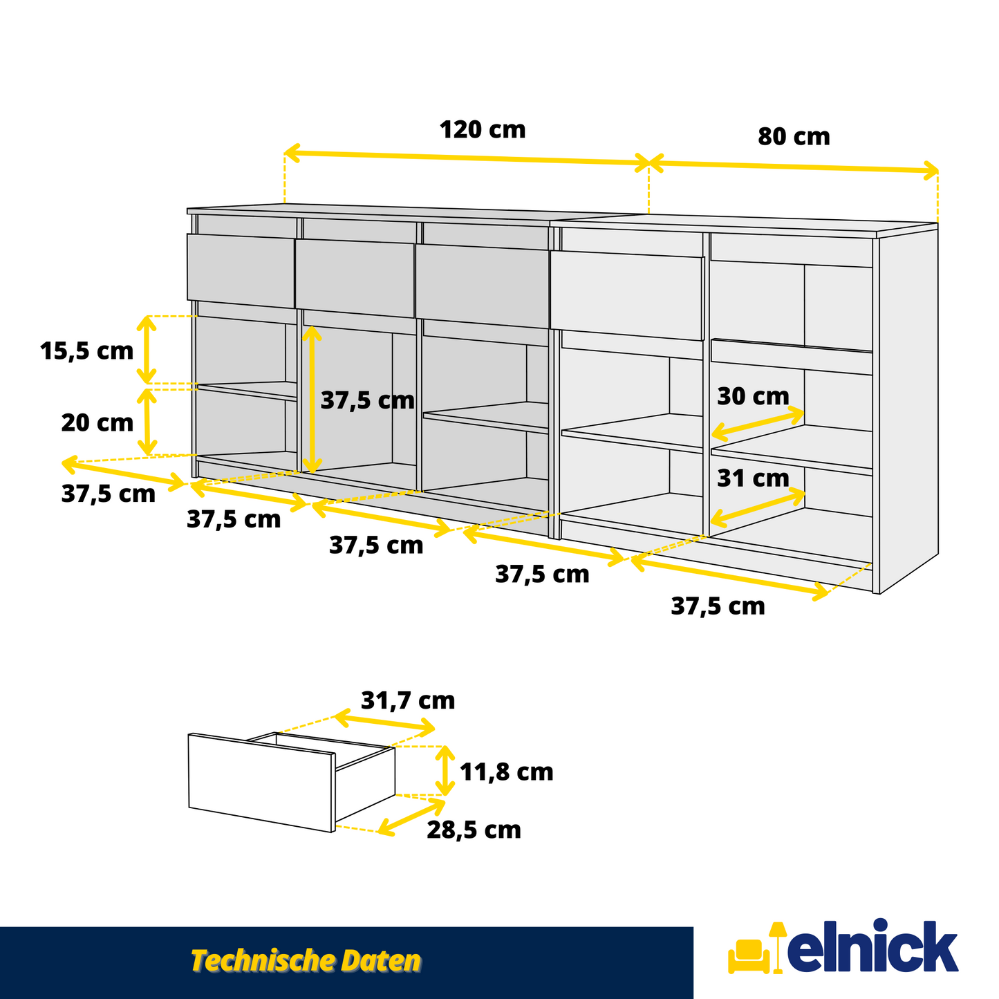 NOAH - Kommode / Sideboard mit 5 Schubladen und 5 Türen - Sonoma Eiche / Anthrazit Grau