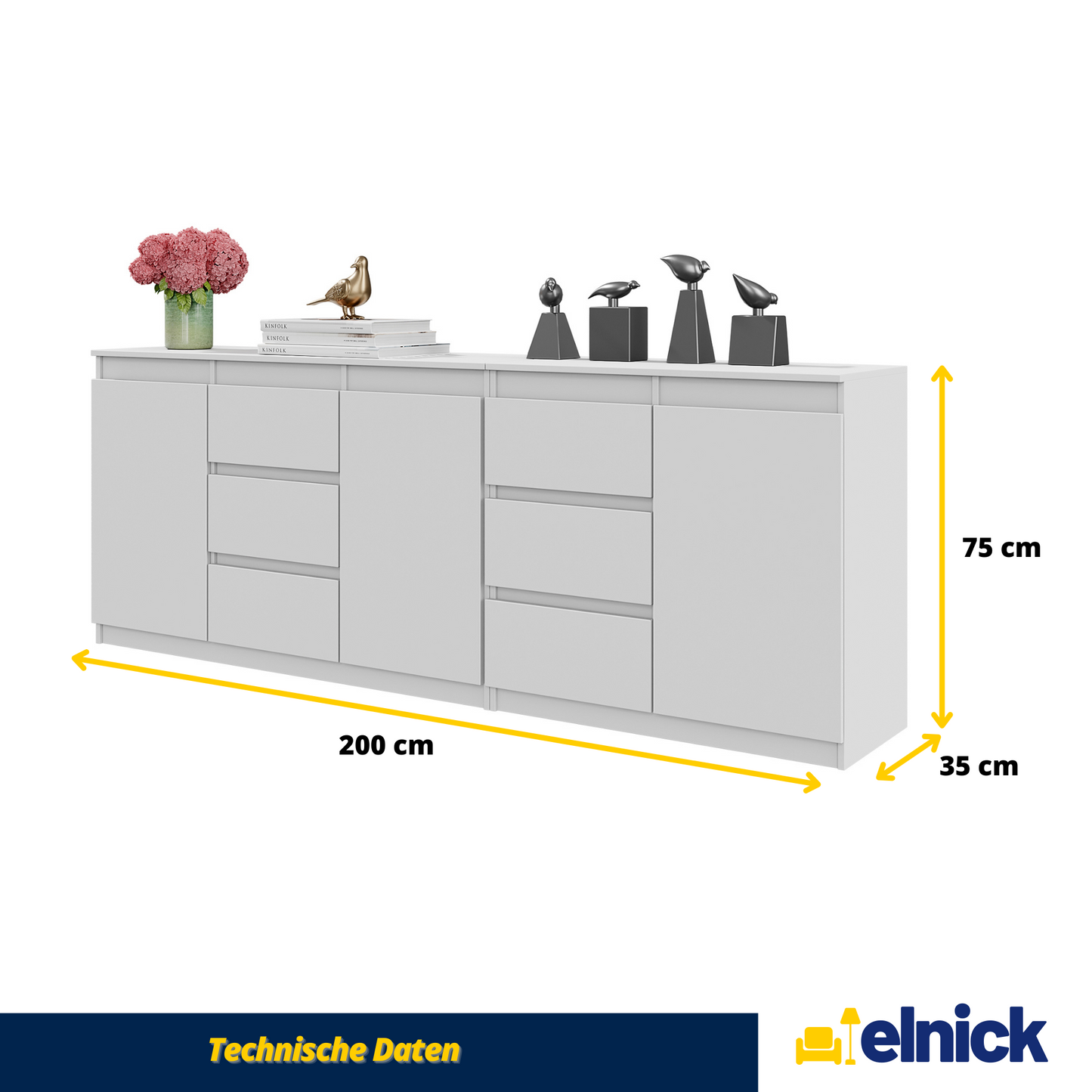 MIKEL - Kommode / Sideboard mit 6 Schubladen und 3 Türen - Weiß Matt