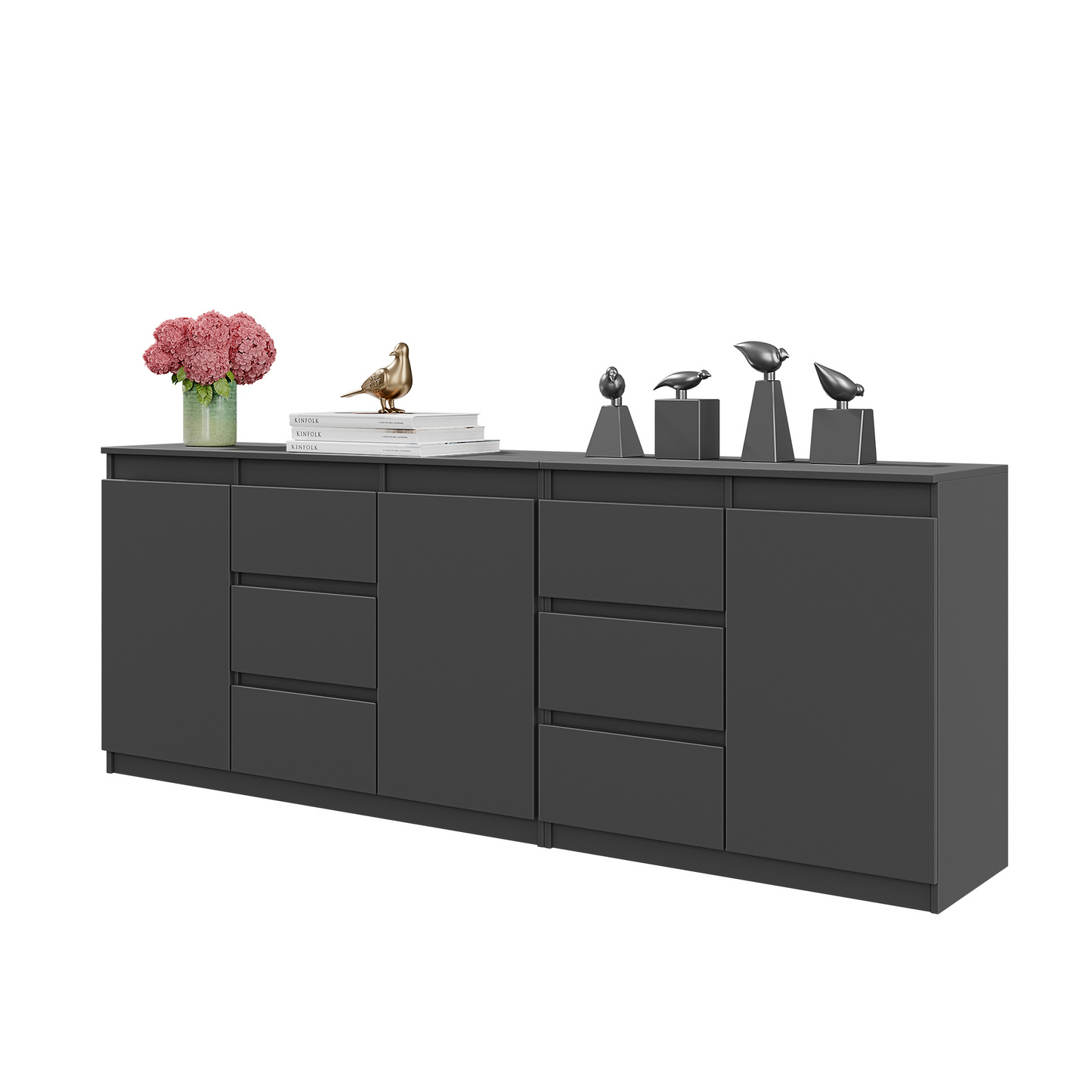 MIKEL - Kommode / Sideboard mit 6 Schubladen und 3 Türen - Anthrazit Grau