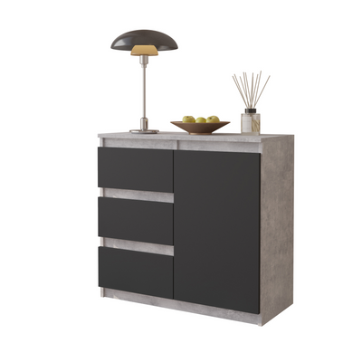 MIKEL - Kommode / Sideboard mit 3 Schubladen und 1 Tür - Beton-Optik / Anthrazit Grau