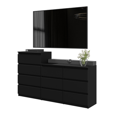 GABRIEL - Kommode / Sideboard mit 10 Schubladen (6+4) - Schwarz Matt