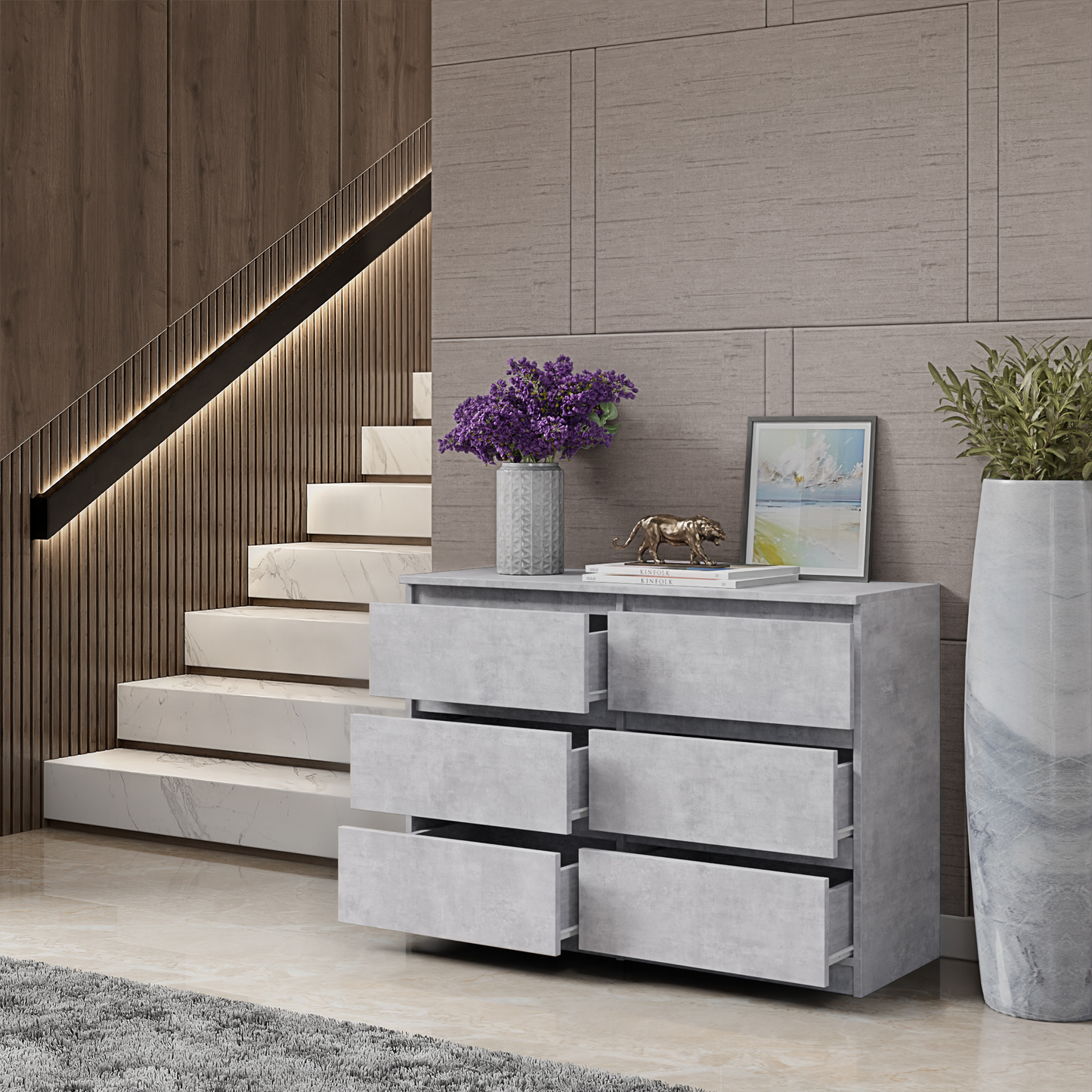 GABRIEL - Kommode / Sideboard mit 6 Schubladen - Beton-Optik