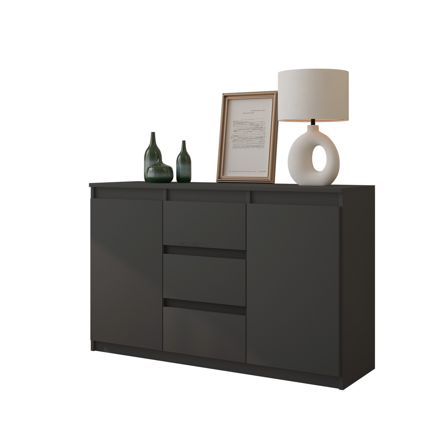 MIKEL - Kommode / Sideboard mit 3 Schubladen und 2 Türen - Anthrazit Grau