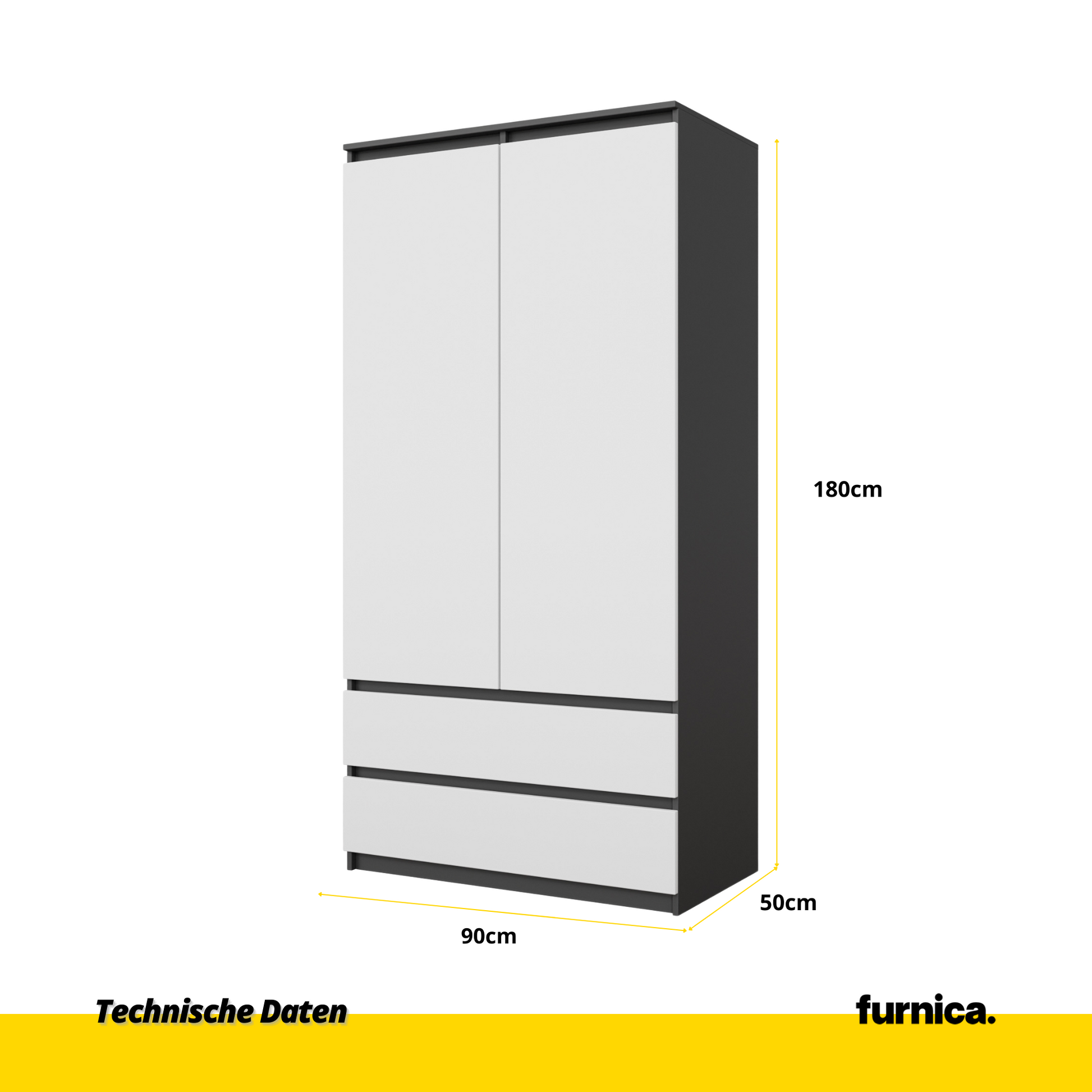 JOELLE Kleiderschrank 90cm – Weiß Matt / Anthrazit