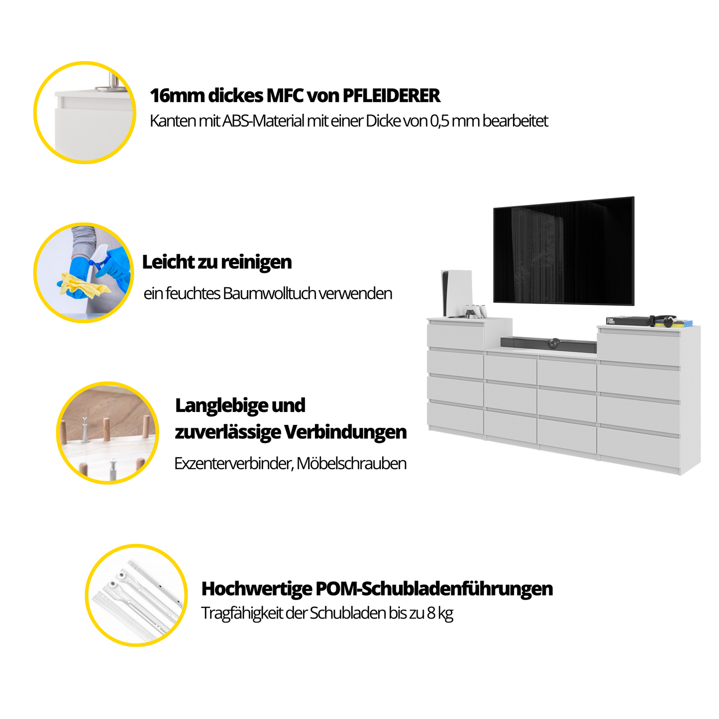 GABRIEL - Kommode / Sideboard mit 14 Schubladen (4+6+4) - Wenge / Weiß Matt