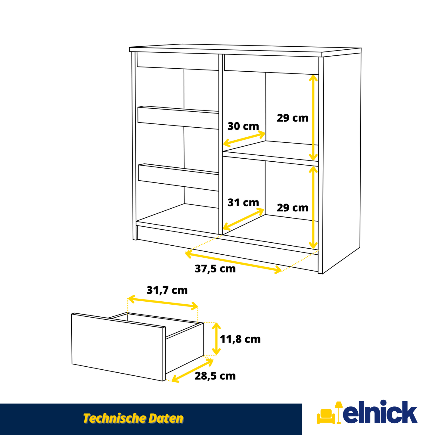 MIKEL - Kommode / Sideboard mit 3 Schubladen und 1 Tür - Wotan Eiche / Weiß Gloss