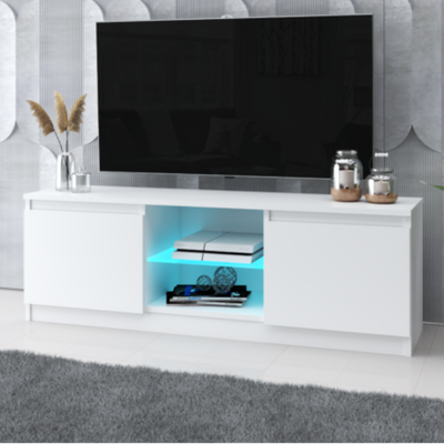 MARCO - TV-Lowboard mit 2 Türen und 1 Glasboden - Weiß Matt