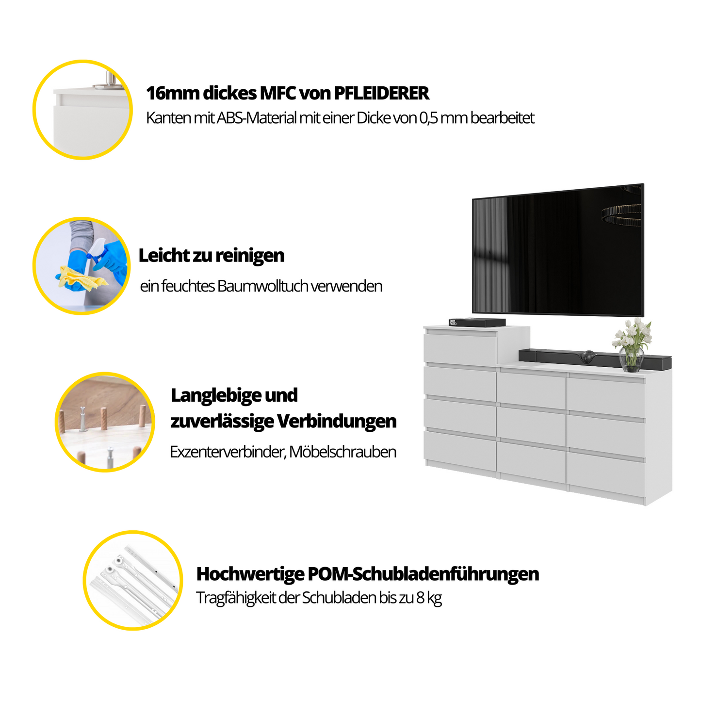 GABRIEL - Kommode / Sideboard mit 10 Schubladen (6+4) - Anthrazit Grau