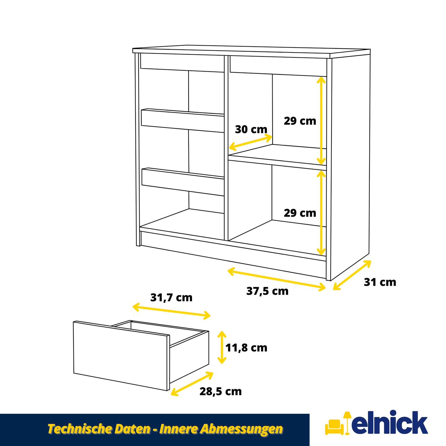MIKEL - Kommode / Sideboard mit 3 Schubladen und 1 Tür - Anthrazit Grau / Weiß Gloss