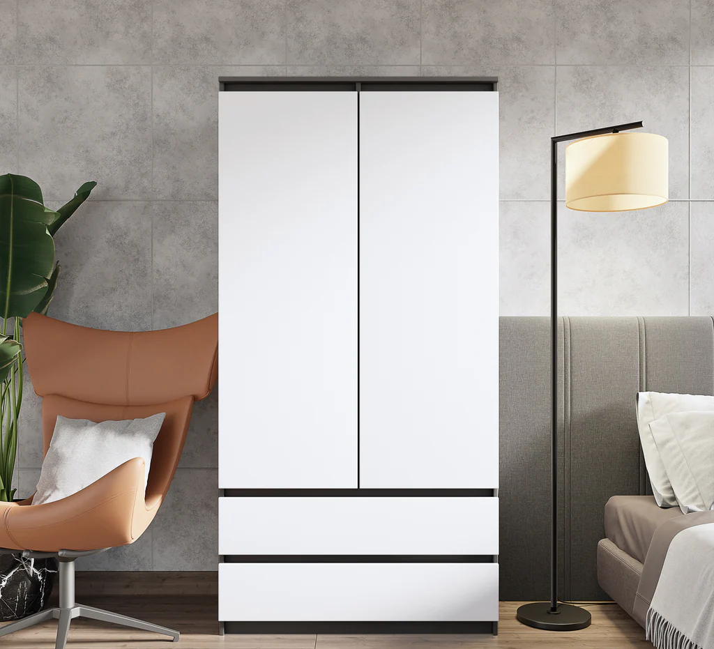 JOELLE Kleiderschrank 90cm – Weiß Matt / Anthrazit