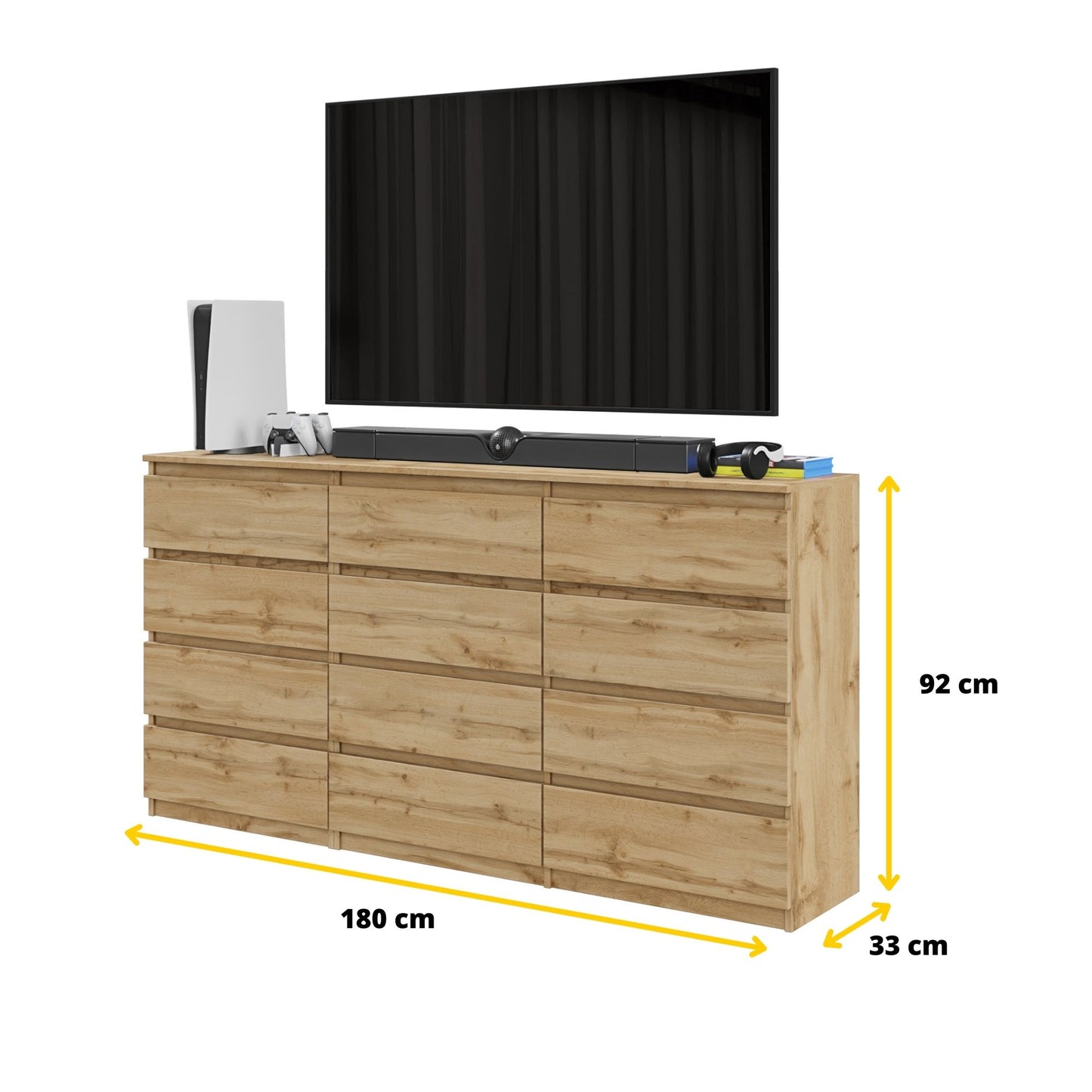 GABRIEL - Kommode / Sideboard mit 12 Schubladen (8+4) - Wotan Eiche