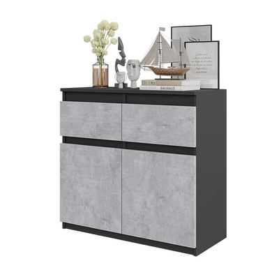 NOAH - Kommode / Sideboard mit 2 Schubladen und 2 Türen - Anthrazit Grau / Beton-Optik