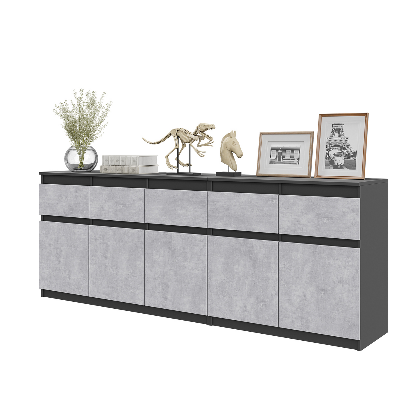 NOAH - Kommode / Sideboard mit 5 Schubladen und 5 Türen - Anthrazit Grau / Beton-Optik