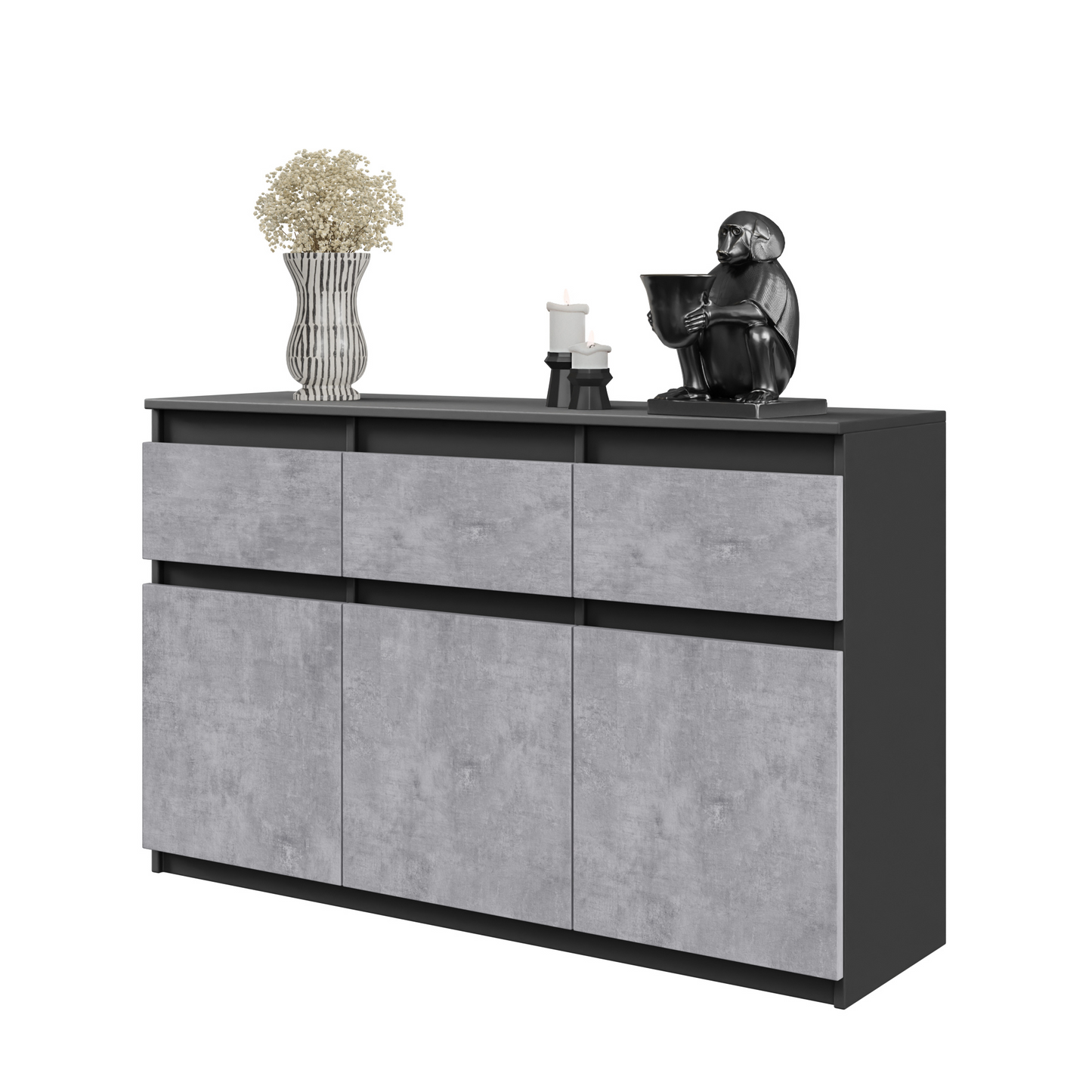 NOAH - Kommode / Sideboard mit 3 Schubladen und 3 Türen - Anthrazit Grau / Beton-Optik