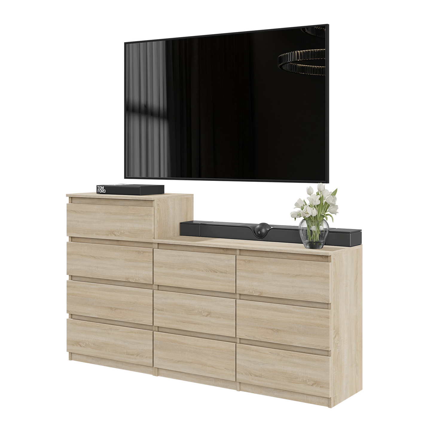 GABRIEL - Kommode / Sideboard mit 10 Schubladen (6+4) - Sonoma Eiche