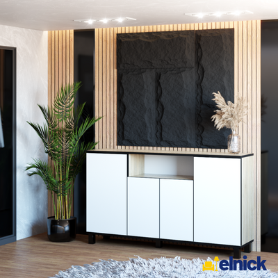 CALVIN – TV-Schrank mit 4 Türen – Wohnzimmer Sideboard - Weiß Matt