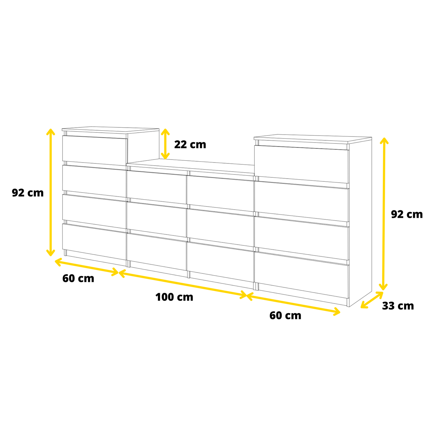 GABRIEL - Kommode / Sideboard mit 14 Schubladen (4+6+4) - Lancelot Eiche