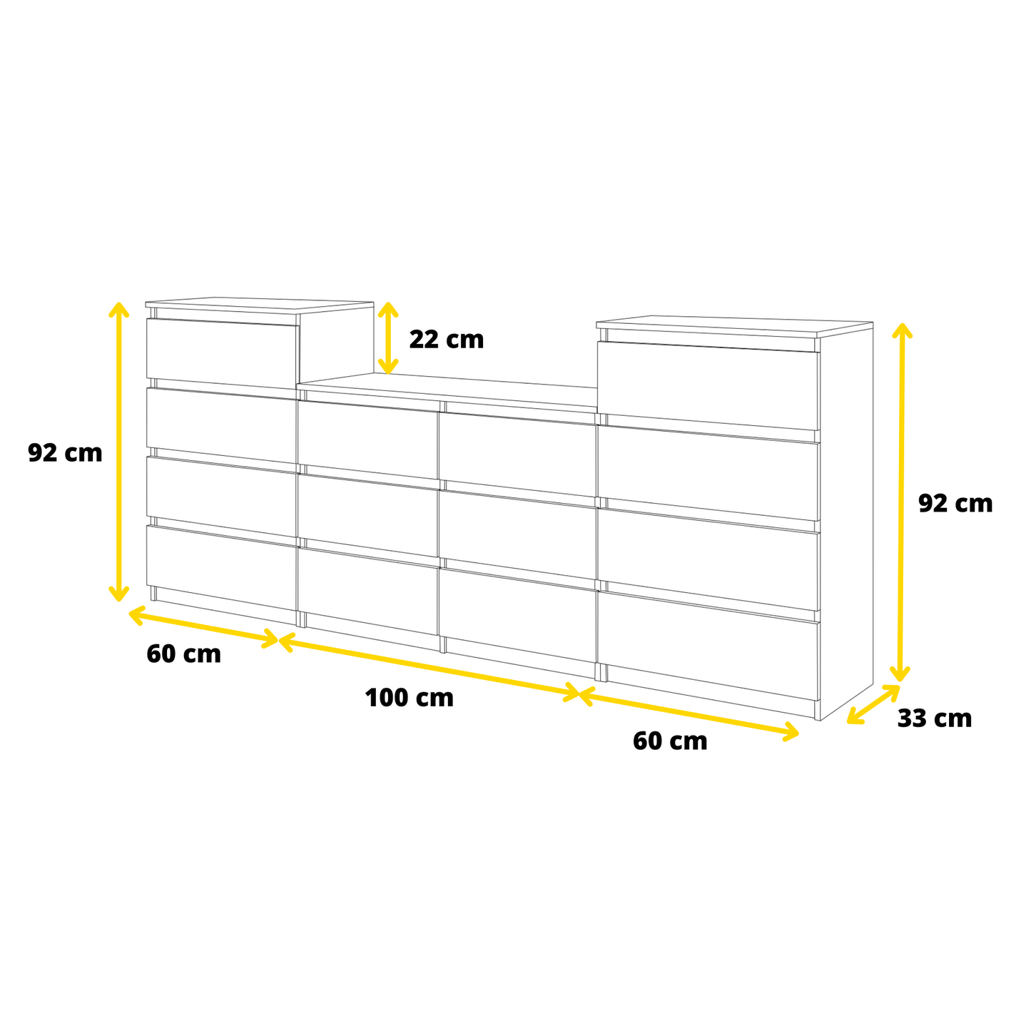 GABRIEL - Kommode / Sideboard mit 14 Schubladen (4+6+4) - Beton-Optik / Weiß Gloss