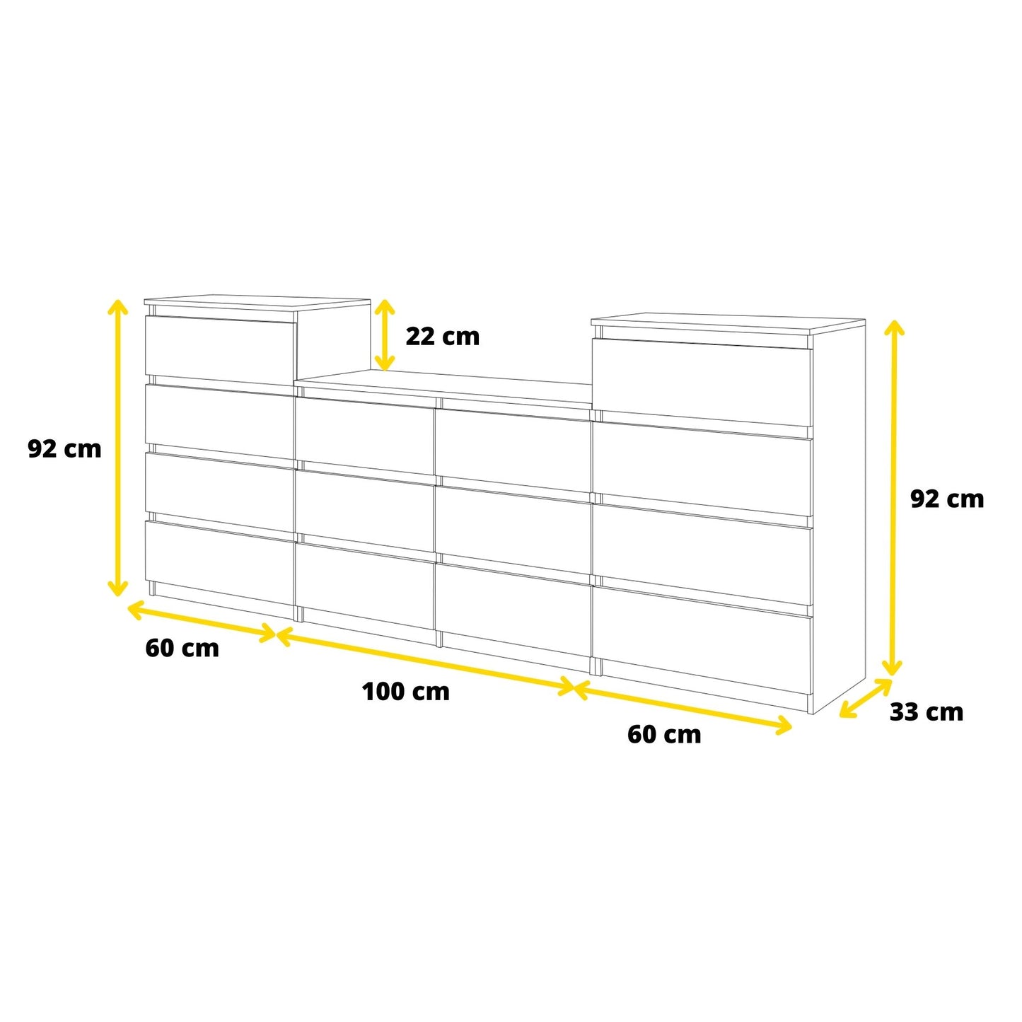 GABRIEL - Kommode / Sideboard mit 14 Schubladen (4+6+4) - Wotan Eiche