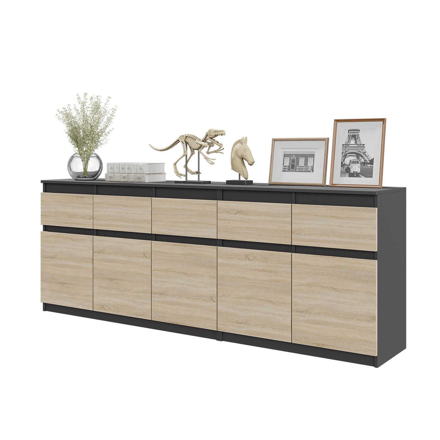 NOAH - Kommode / Sideboard mit 5 Schubladen und 5 Türen - Anthrazit Grau / Sonoma Eiche