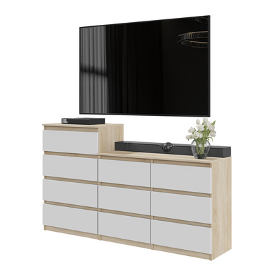 GABRIEL - Kommode / Sideboard mit 10 Schubladen (6+4) - Sonoma Eiche / Weiß Matt