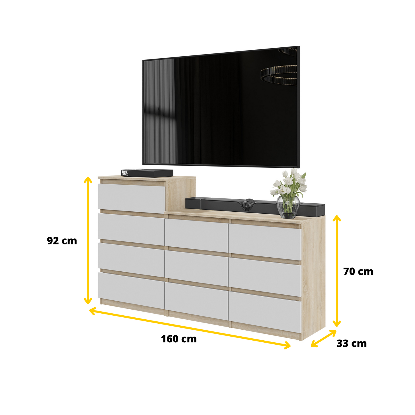 GABRIEL - Kommode / Sideboard mit 10 Schubladen (6+4) - Sonoma Eiche / Weiß Matt