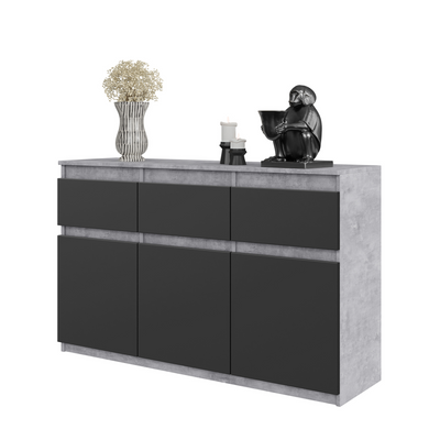 NOAH - Kommode / Sideboard mit 3 Schubladen und 3 Türen - Beton-Optik / Anthrazit Grau