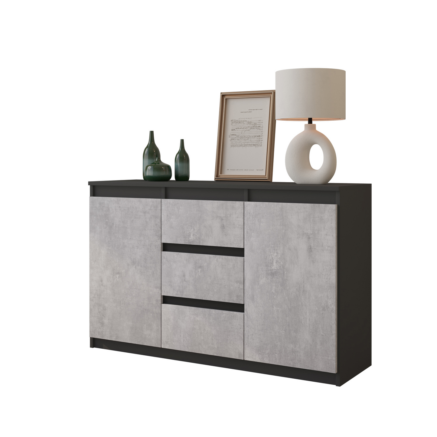 MIKEL - Kommode / Sideboard mit 3 Schubladen und 2 Türen - Anthrazit Grau / Beton-Optik