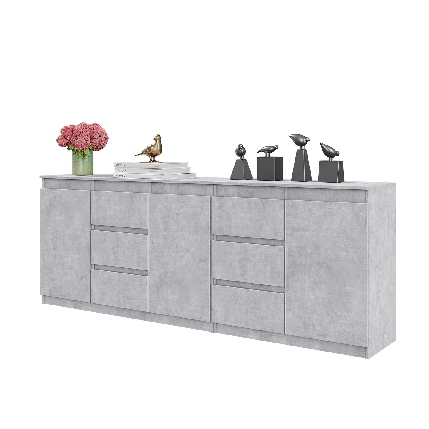 MIKEL - Kommode / Sideboard mit 6 Schubladen und 3 Türen - Beton-Optik