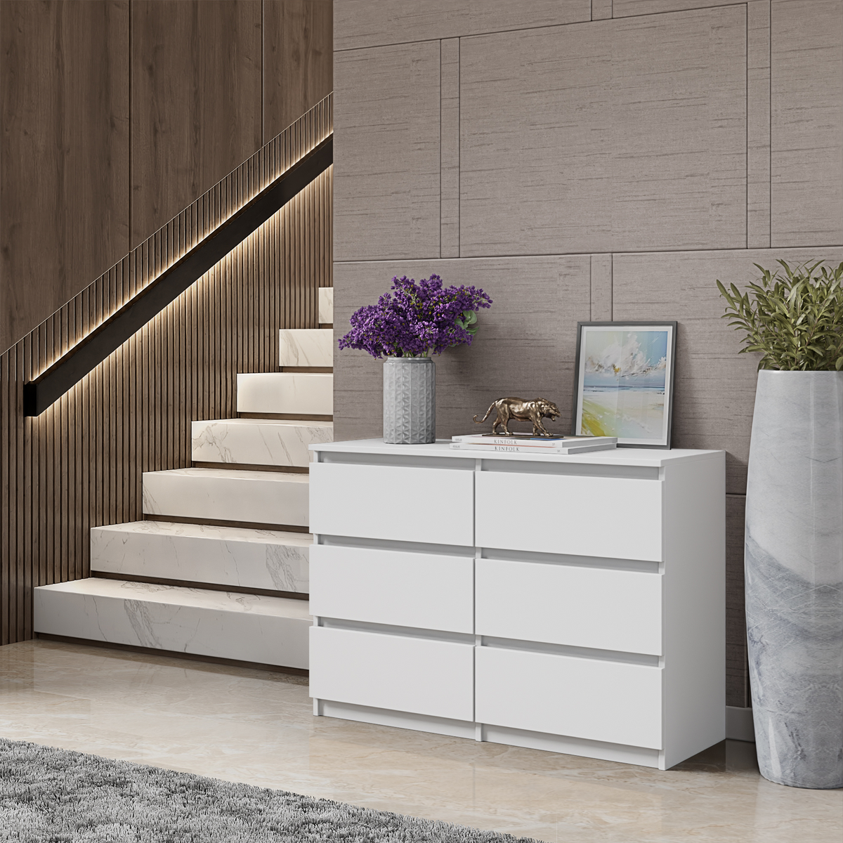 Kommode 100cm 6S Weiß Matt – GABRIEL – Elnick