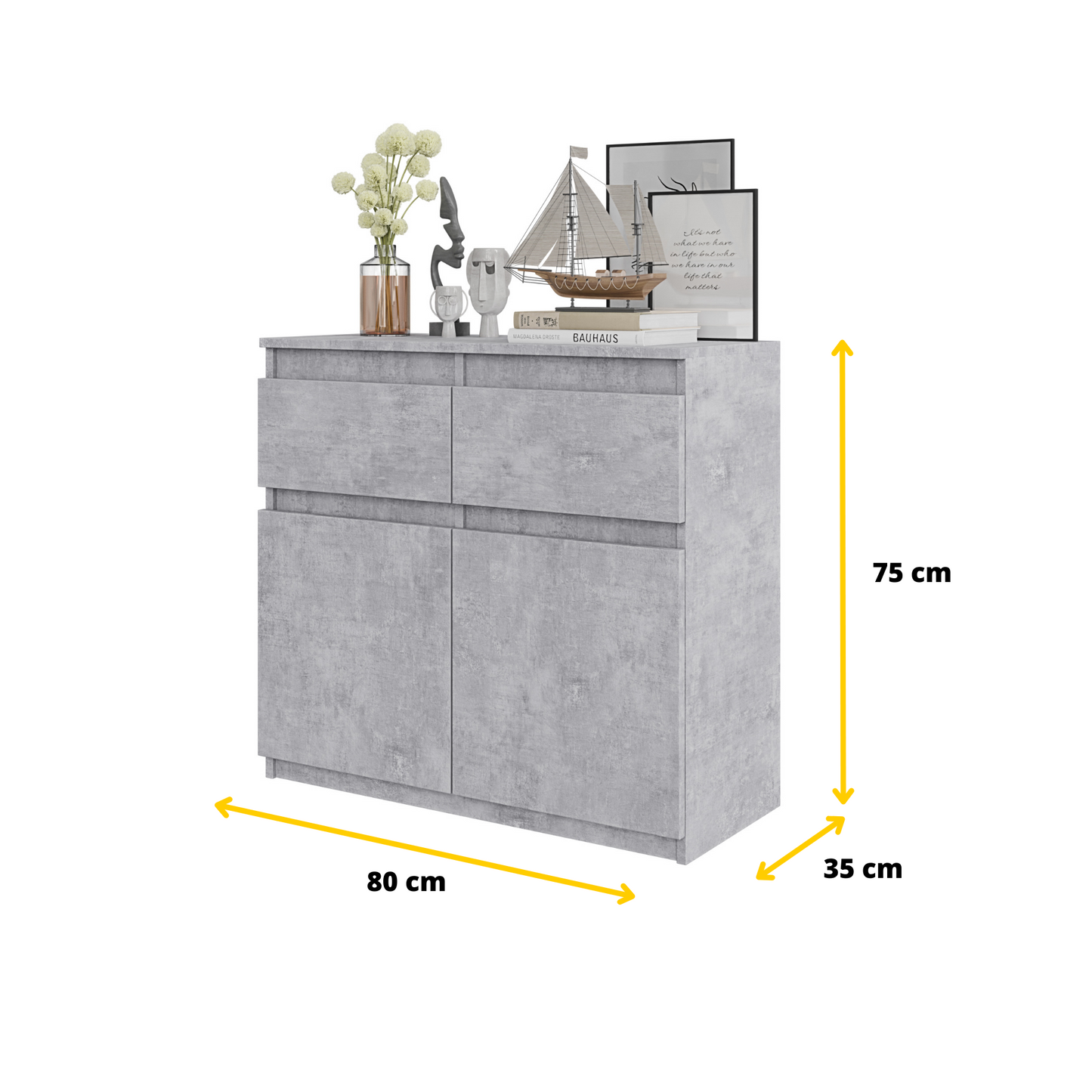 NOAH - Kommode / Sideboard mit 2 Schubladen und 2 Türen - Beton-Optik