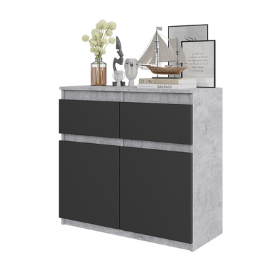 NOAH - Kommode / Sideboard mit 2 Schubladen und 2 Türen - Beton-Optik / Anthrazit Grau