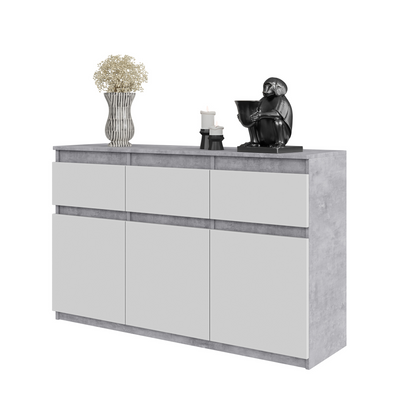 NOAH - Kommode / Sideboard mit 3 Schubladen und 3 Türen - Beton-Optik / Weiß Matt