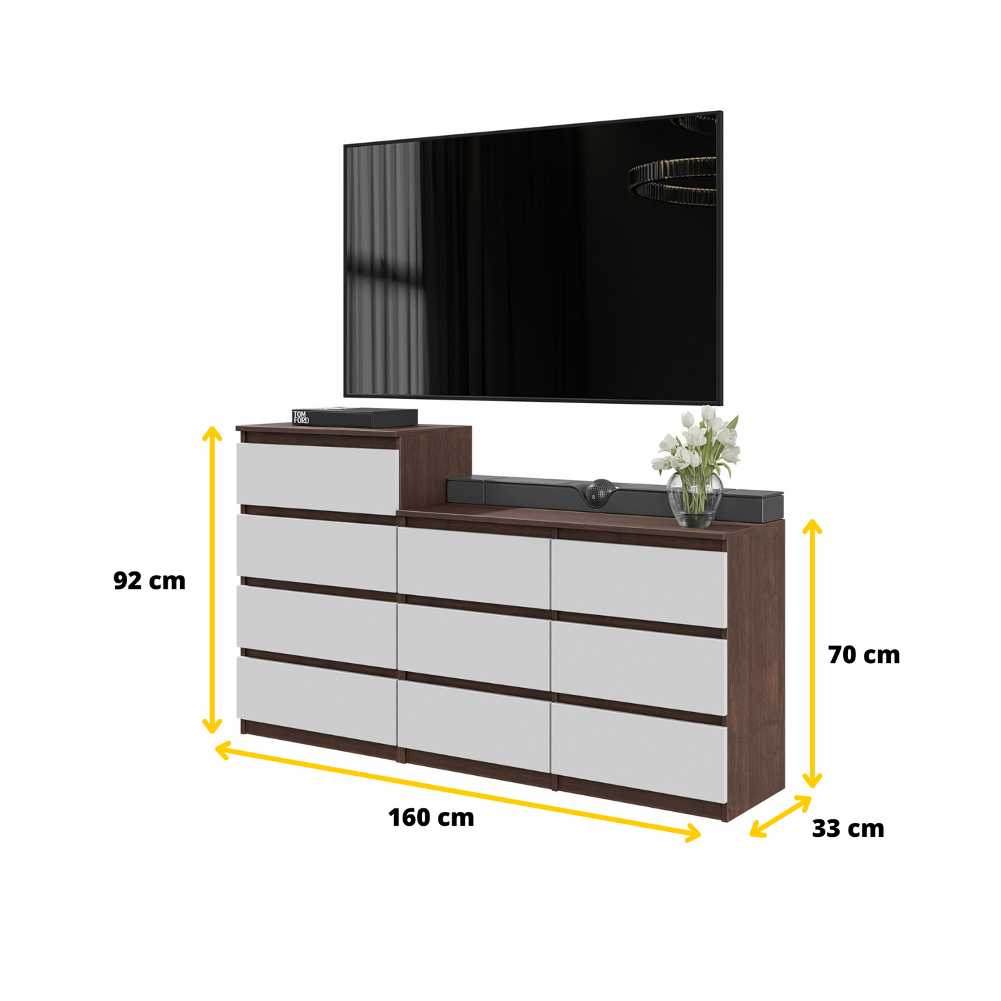 GABRIEL - Kommode / Sideboard mit 10 Schubladen (6+4) - Wenge / Weiß Matt